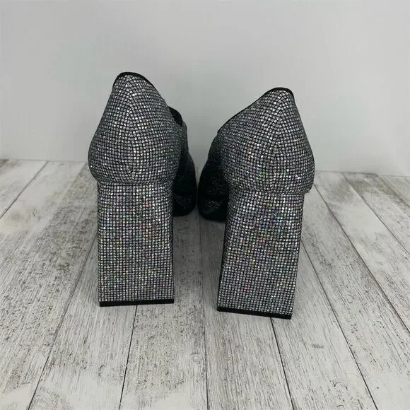 Gianni Bini 2-Night Disco Glitter Silver Rhinestone Platform Pumps Size 10M - Picture 6 of 8
